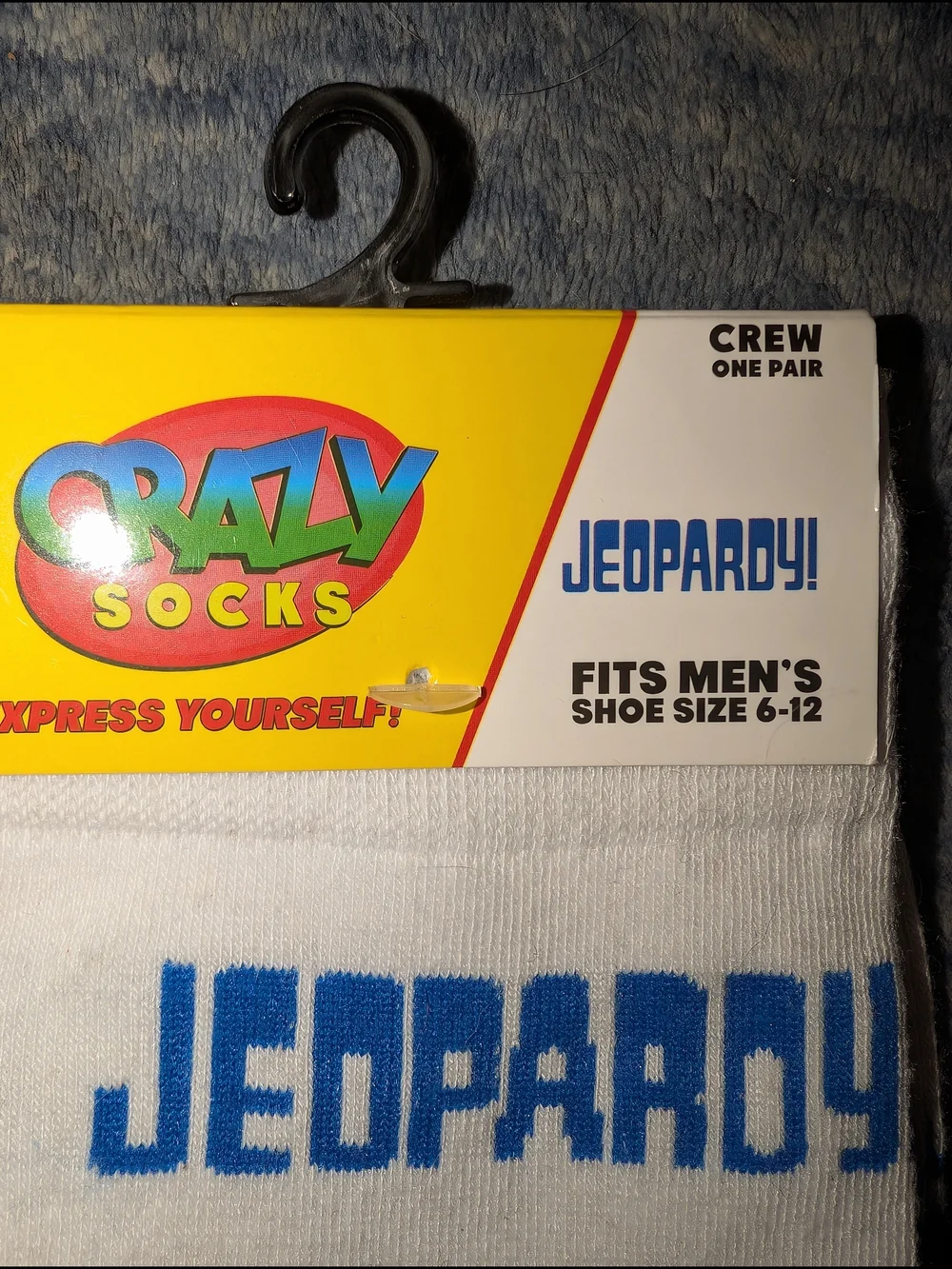 Jeopardy! Crew Socks for Men - White with Blue Accents